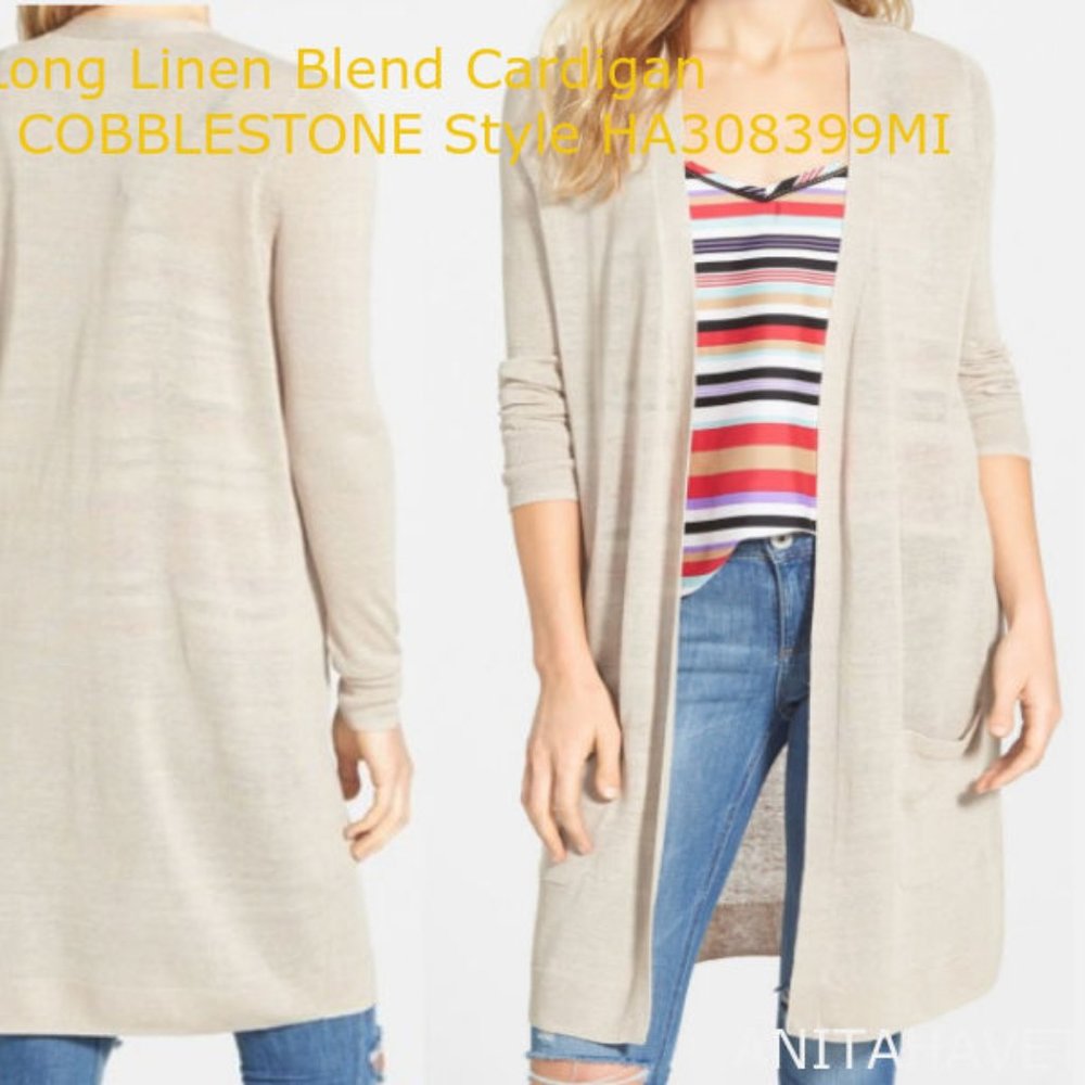 LONG OPEN CARDIGAN TAN COBBLESTONE